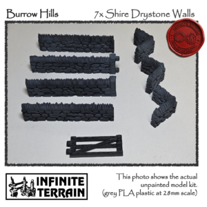 28mm Burrow Hills 14 x Shire Stone Walls