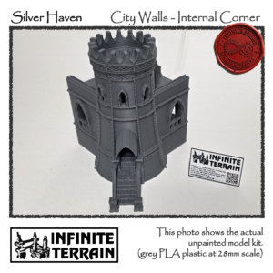 28mm Silver Haven City Walls - Internal Corner Tower with Battlement (Infinite Edition)