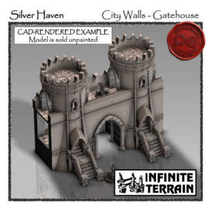 28mm Silver Haven City Walls - Gatehouse with Battlements (Infinite Edition)