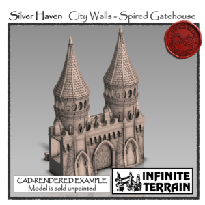 28mm Silver Haven City Walls - Gatehouse with Spires (Infinite Edition)