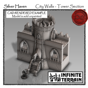 28mm Silver Haven City Walls - Tower Section with Battlement (Infinite Edition)