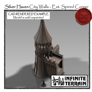 28mm Silver Haven City Walls - External Corner Tower with Spire (Infinite Edition)