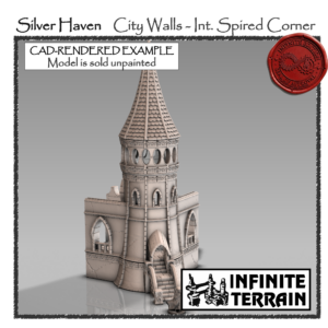 28mm Silver Haven City Walls - Internal Corner Tower with Spire (Infinite Edition)