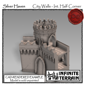 28mm Silver Haven City Walls - Internal Half Corner Tower with Battlement (Infinite Edition)