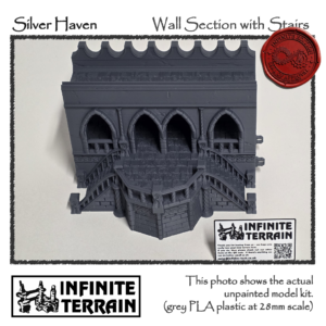 28mm Silver Haven City Walls - Wall Section with Stairs (Infinite Edition)
